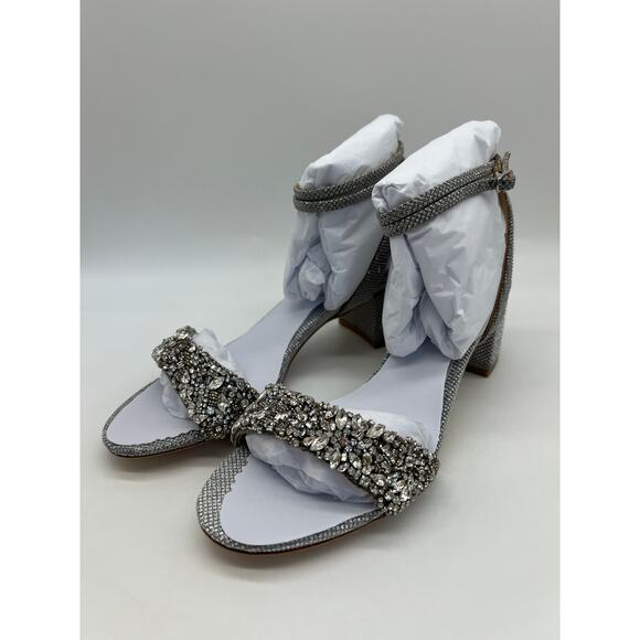 Badgley Mischka Women's Jada Ankle Wrap Block Heel Silver MP5316 Size 7.5 NIB - Picture 10 of 12